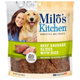 Milos Kitchen Beef Sausage Slices with Rice Dog Treats 10 oz