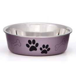 Loving Pets Metallic Dog Bowl Paw Print Grape Small