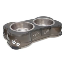 Loving Pets Double Diner Dog Bowl Paw Print and Bone Espresso Small