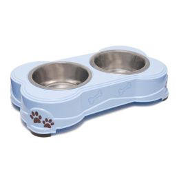 Loving Pets Double Diner Dog Bowl Paw Print and Bone Murano Blue Medium