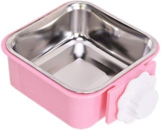 Stainless Steel Pet Crate Bowl Removable Cage Hanging Bowls with Bolt Holder for Pets (Color: pink)