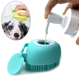 Pet Hair Comb Bath Brush Shampoo Brush Soft Silicone Comb Hair Scalp Massager For Dogs (Color: Square - Blue)