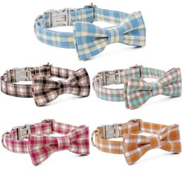 Plaid Dog Collar with Bow Pet Gift Adjustable Soft and Comfy Bowtie Collars for Small Medium Large Dogs (colour: Style 2)