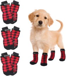 Chrismas Anti-Slip Dog Socks; Waterproof Paw Protectors with Reflective Straps Traction Control for Indoor & Outdoor Wear; 4pcs (colour: Yellow dog claw)