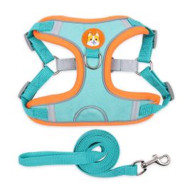 dog Harnesses and dog leash set; Pet Chest Strap Vest Dog Strap Small Dog Rope Wholesale Reflective Dog Towing Rope (colour: Lake blue)