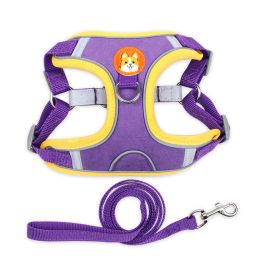 dog Harnesses and dog leash set; Pet Chest Strap Vest Dog Strap Small Dog Rope Wholesale Reflective Dog Towing Rope (colour: purple)
